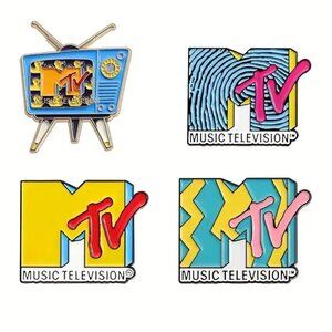 MTV Enamel Pin Set of 4 - Retro 80s 90s Music Television Funky Old School NEW!